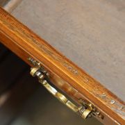 Antique double-sided desk C Hindley & Son in oak and leather