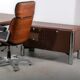 No. 3055D table desk and No. 3076 credenza extension from the Pfister Executive Office Collection for KnollStudio, circa 1988