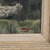 Oil on canvas landscape with Vendée basket by C. Bonno 1949