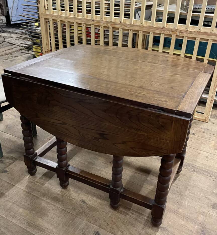 Solid wood farmhouse table with drop-leaves