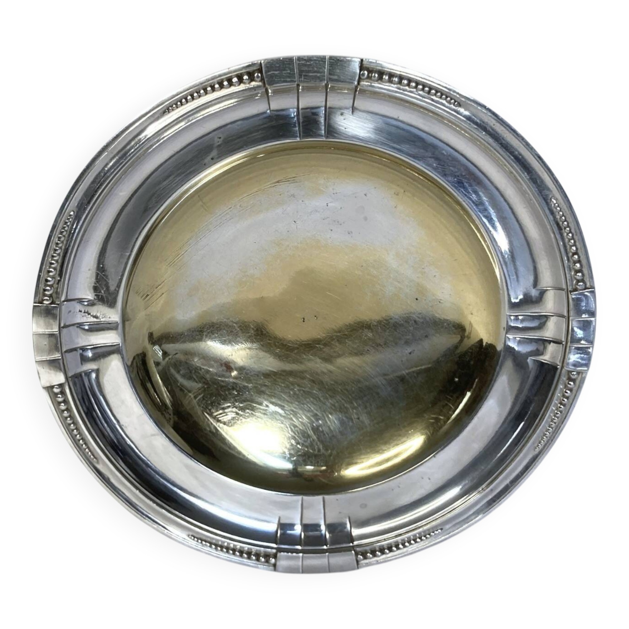 Art Deco silver-plated metal tray on pedestal, circa 1930