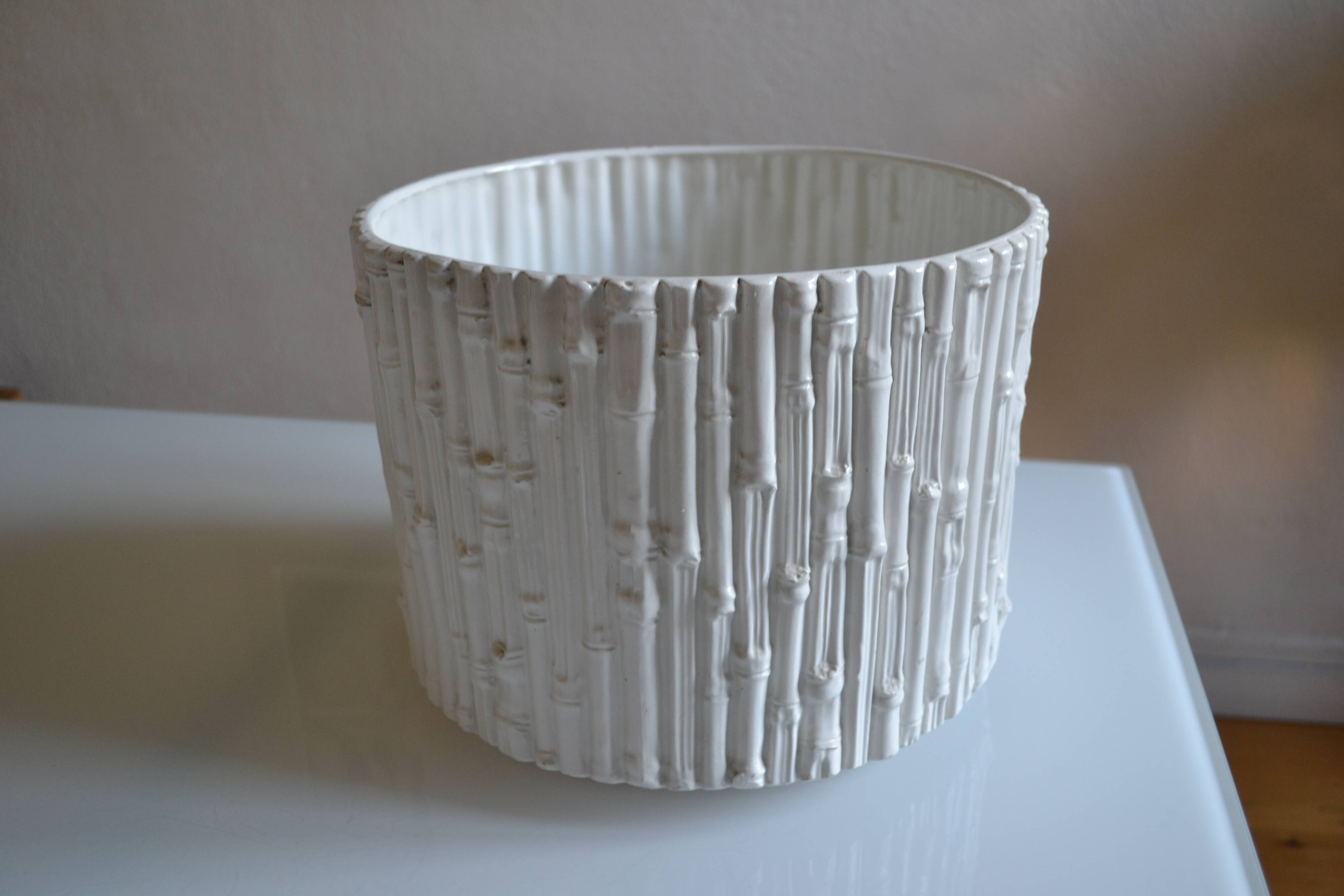 Ceramic cache pot in bamboo style, Italy 1980, Hollywood Regency.
