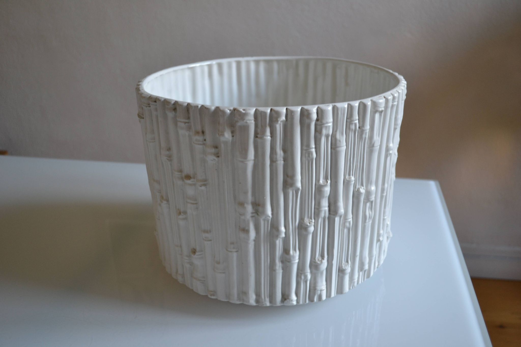 Ceramic cache pot in bamboo style, Italy 1980, Hollywood Regency.