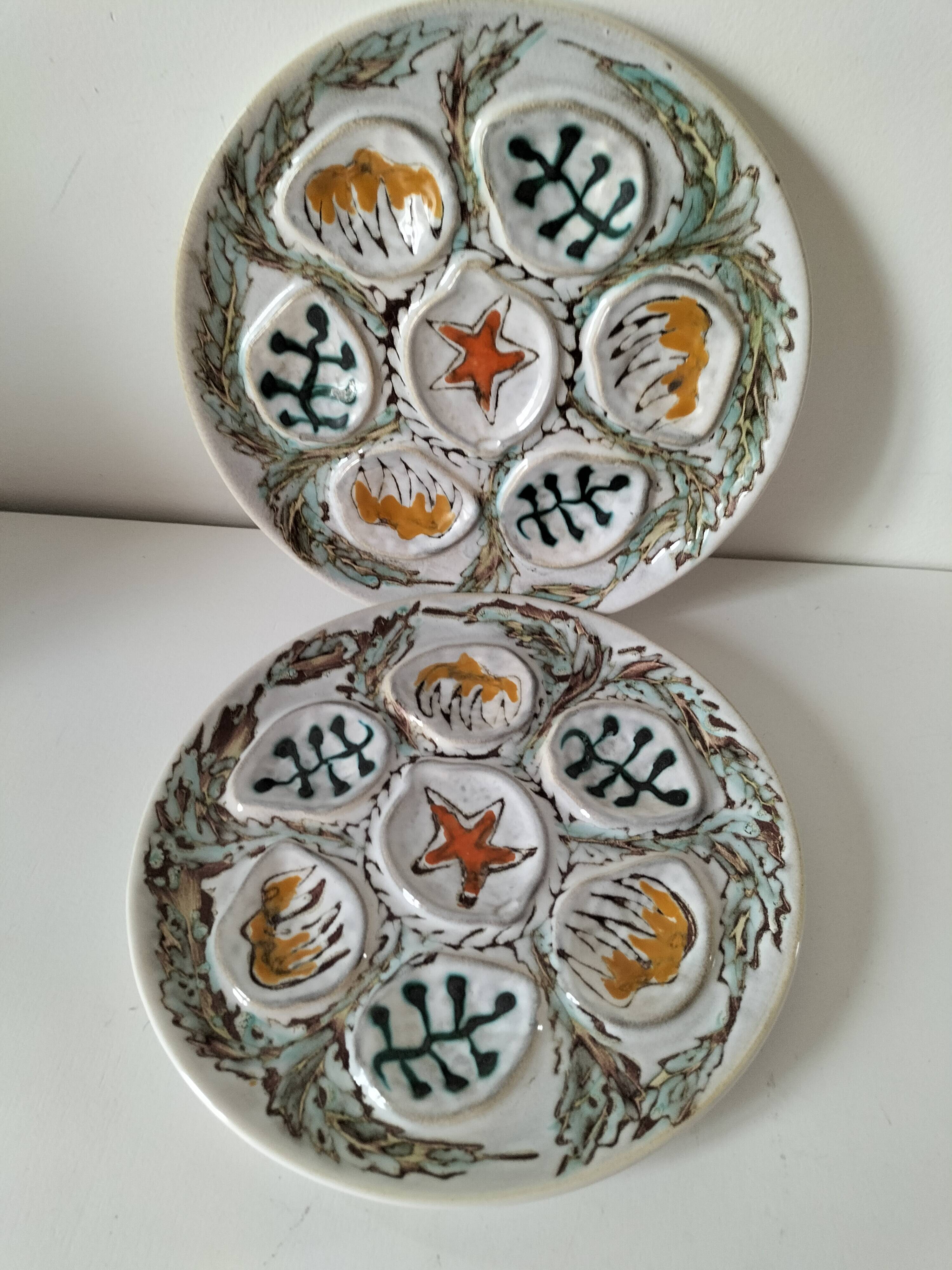 Set of oyster plates MBFA Pornic model Penerff, 1960s-70s.