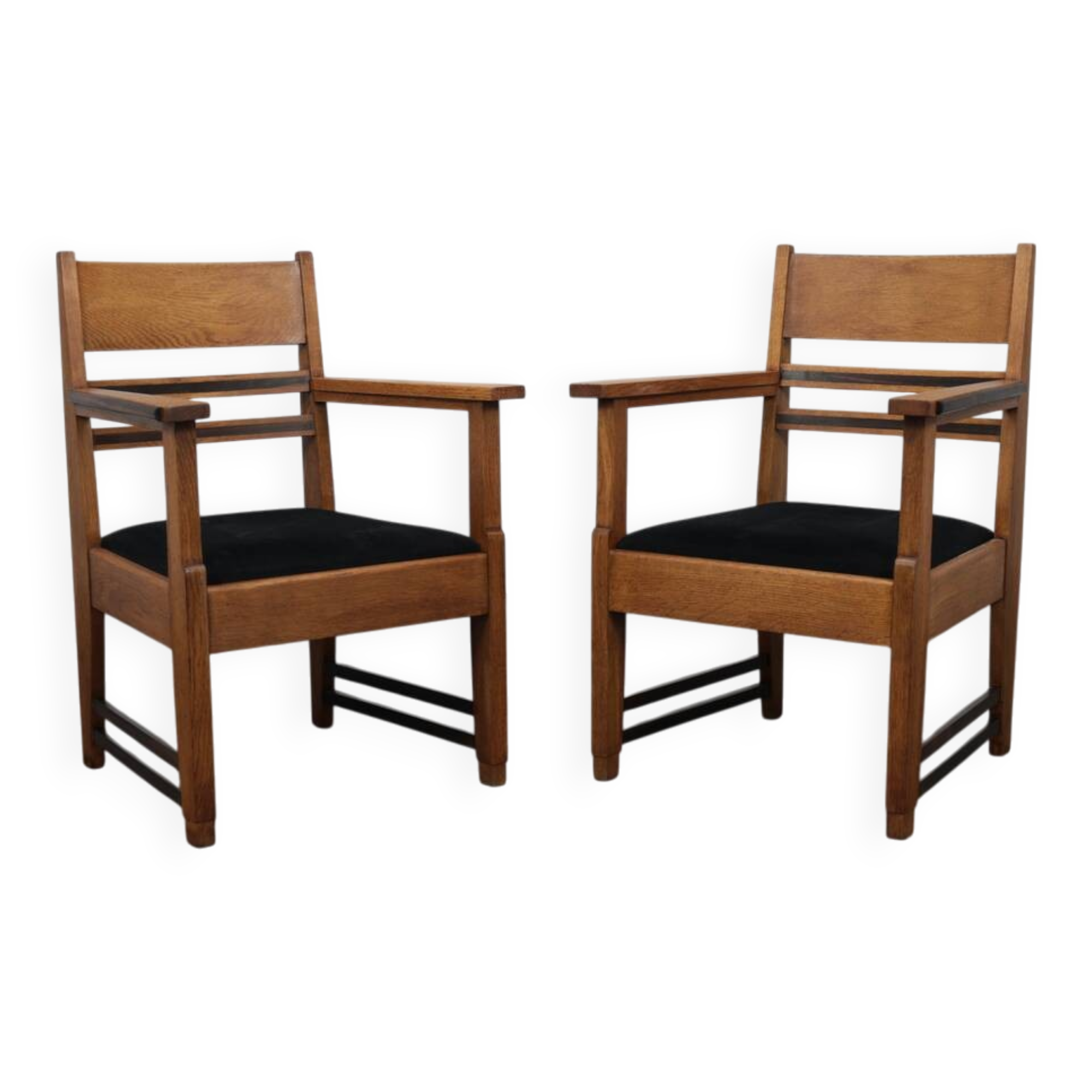 Refined pair of Art Deco armchairs in oak and Coromandel, attributed to L.O.V. Oosterbeek, 1930s