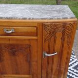 Narrow Art Deco sideboard in light walnut with gray marble top