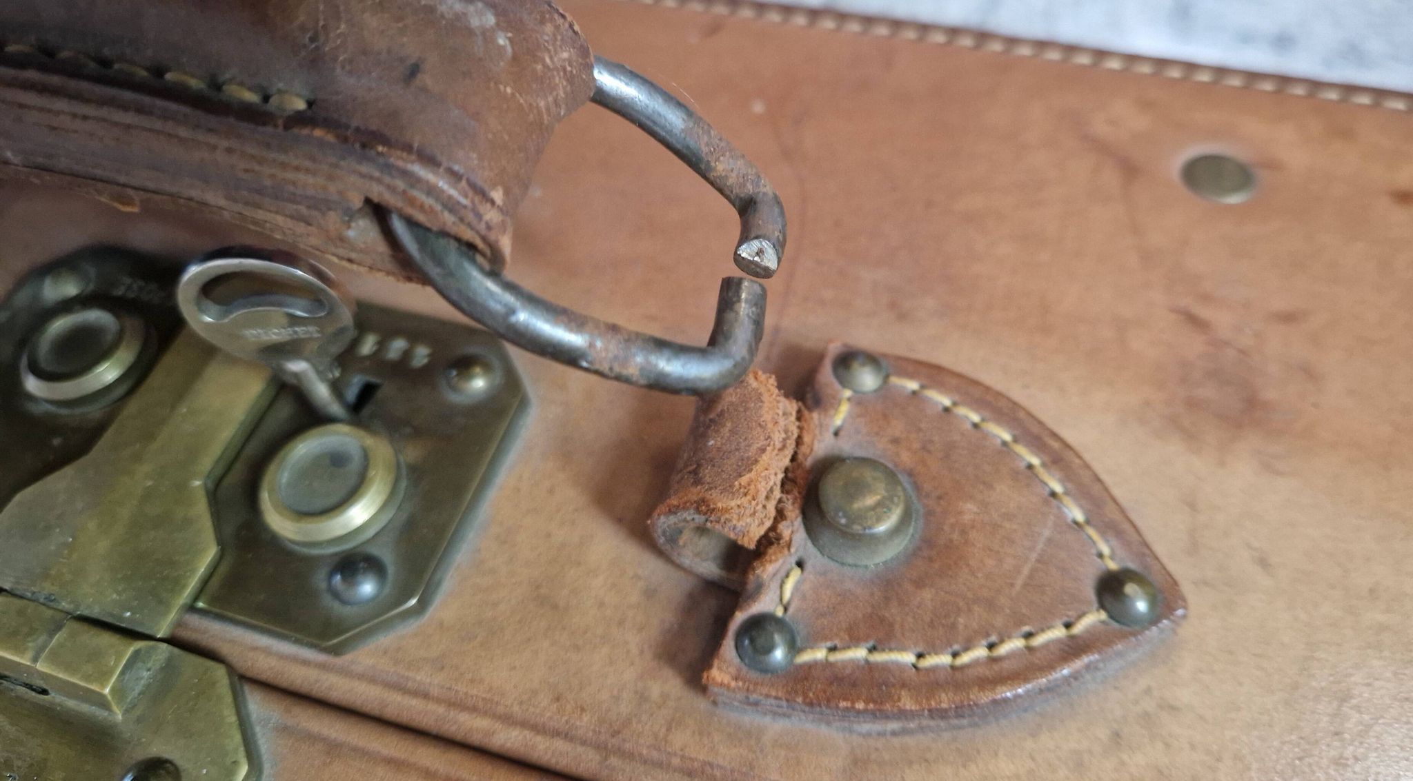 Antique leather and brass trunk/suitcase, high-end luggage circa 1930