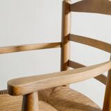 Vintage French Mid Century Wooden Armchairs in Elm & Rattan, 1950s