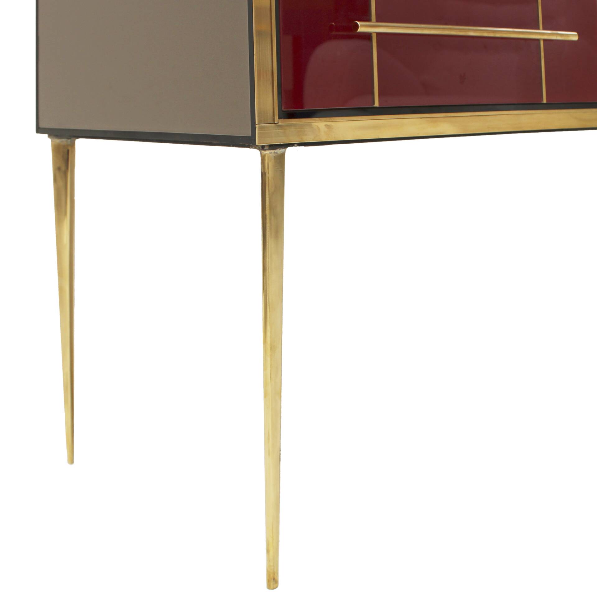 Mid-Century Modern Solid Wood and Colored Glass Italian Sideboard