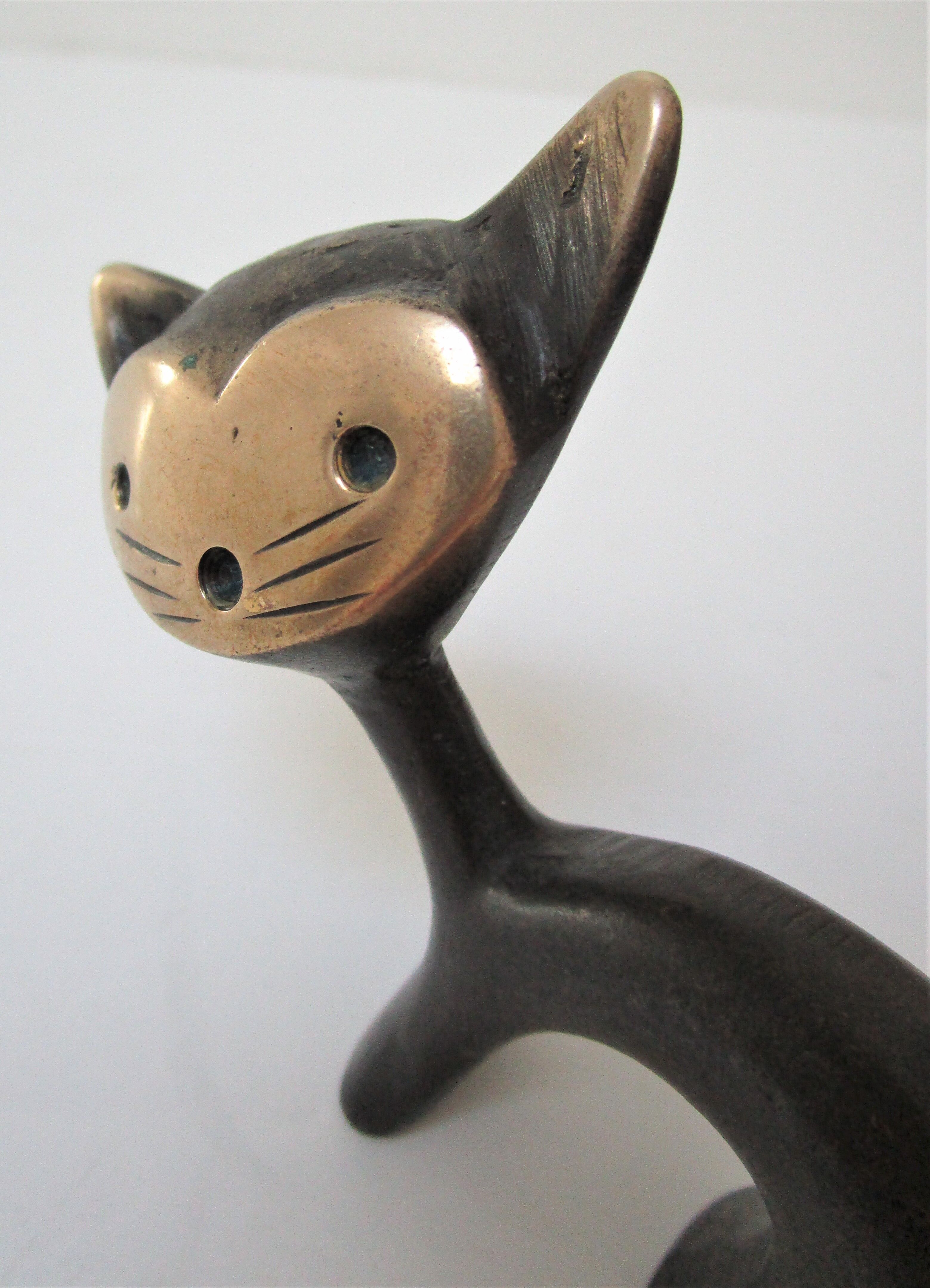 Blackened bronze brass cat wears zoomorphic pen Walter Bosse vintage