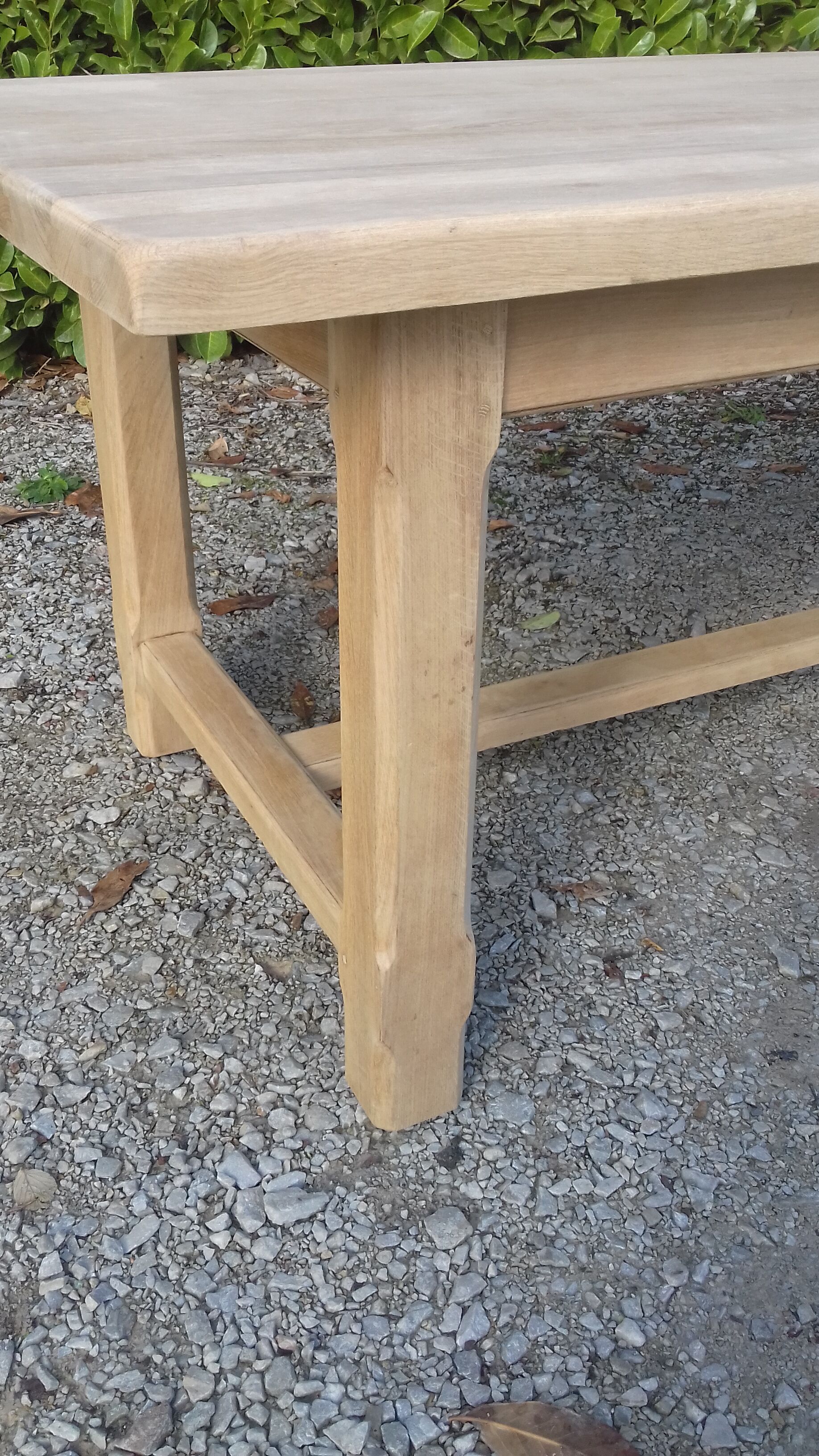 Solid oak farm table 2 extension cords raw wood