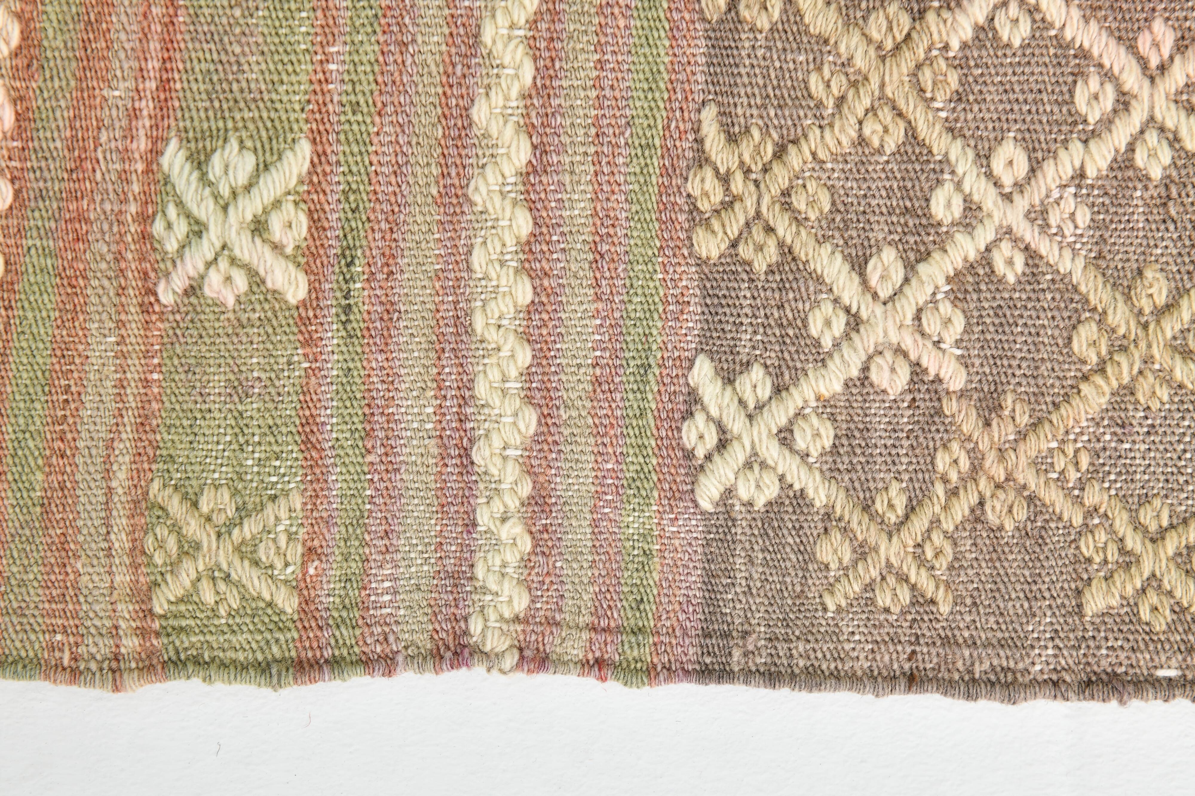 6x8 Light Green Brown Turkish Kilim Rug, 173x260Cm