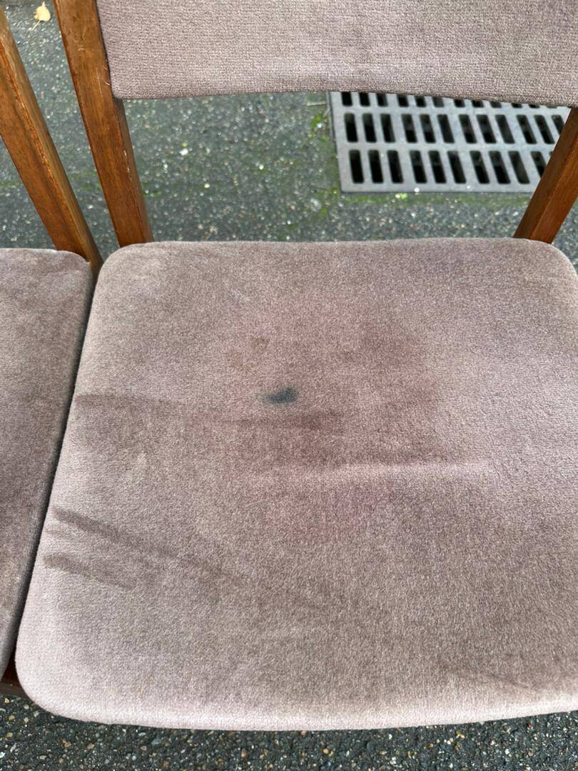 2 Scandinavian Baumann chairs in solid wood and purple velvet, 1960.