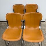 Lot 4 Italian chairs, Cidue camel leather and chrome 1970