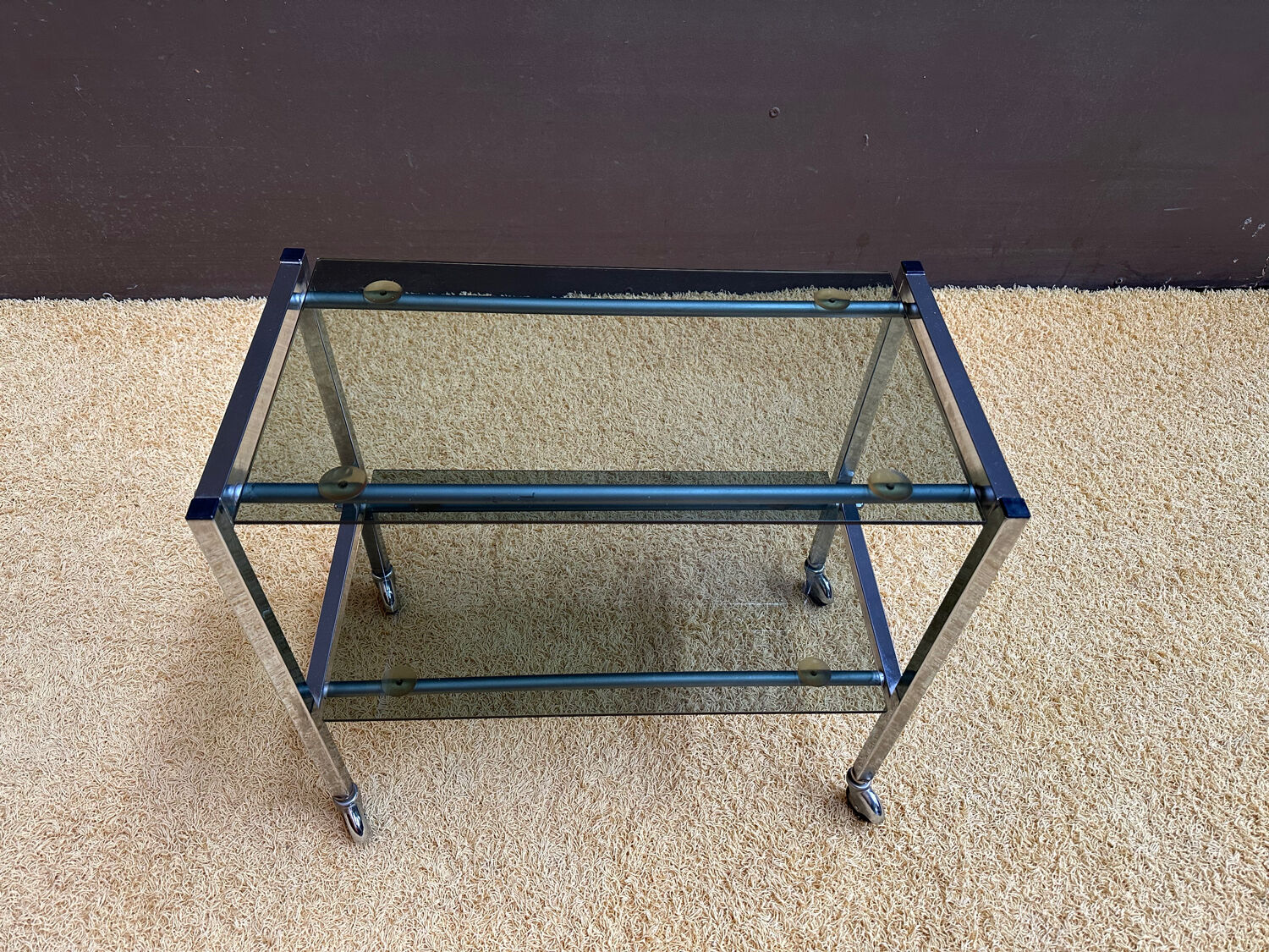 Metal and smoked glass dessert table