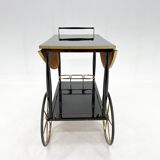 Mid-century italian brass & stained mahagony in high gloss finish bar cart