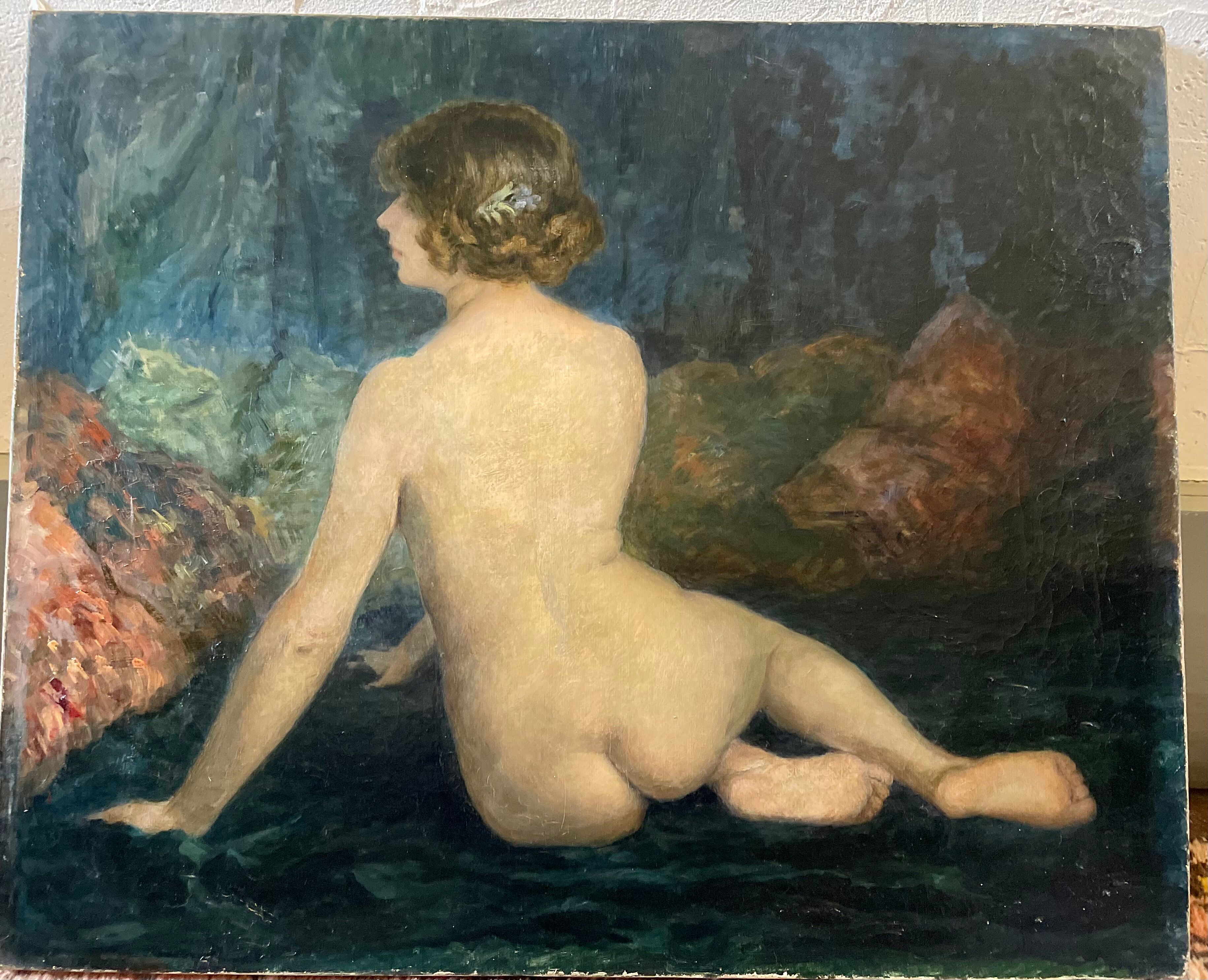 Huile sur toile, nu féminin XIXeme