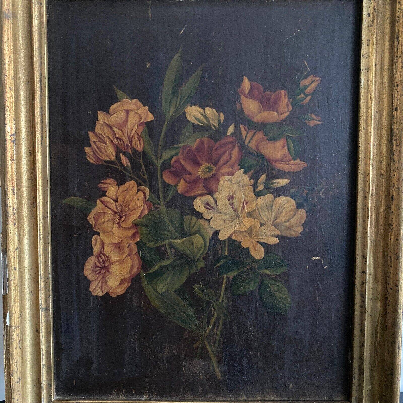 Pair of still lifes, oils on cardboard, late 19th century, bouquets of flowers