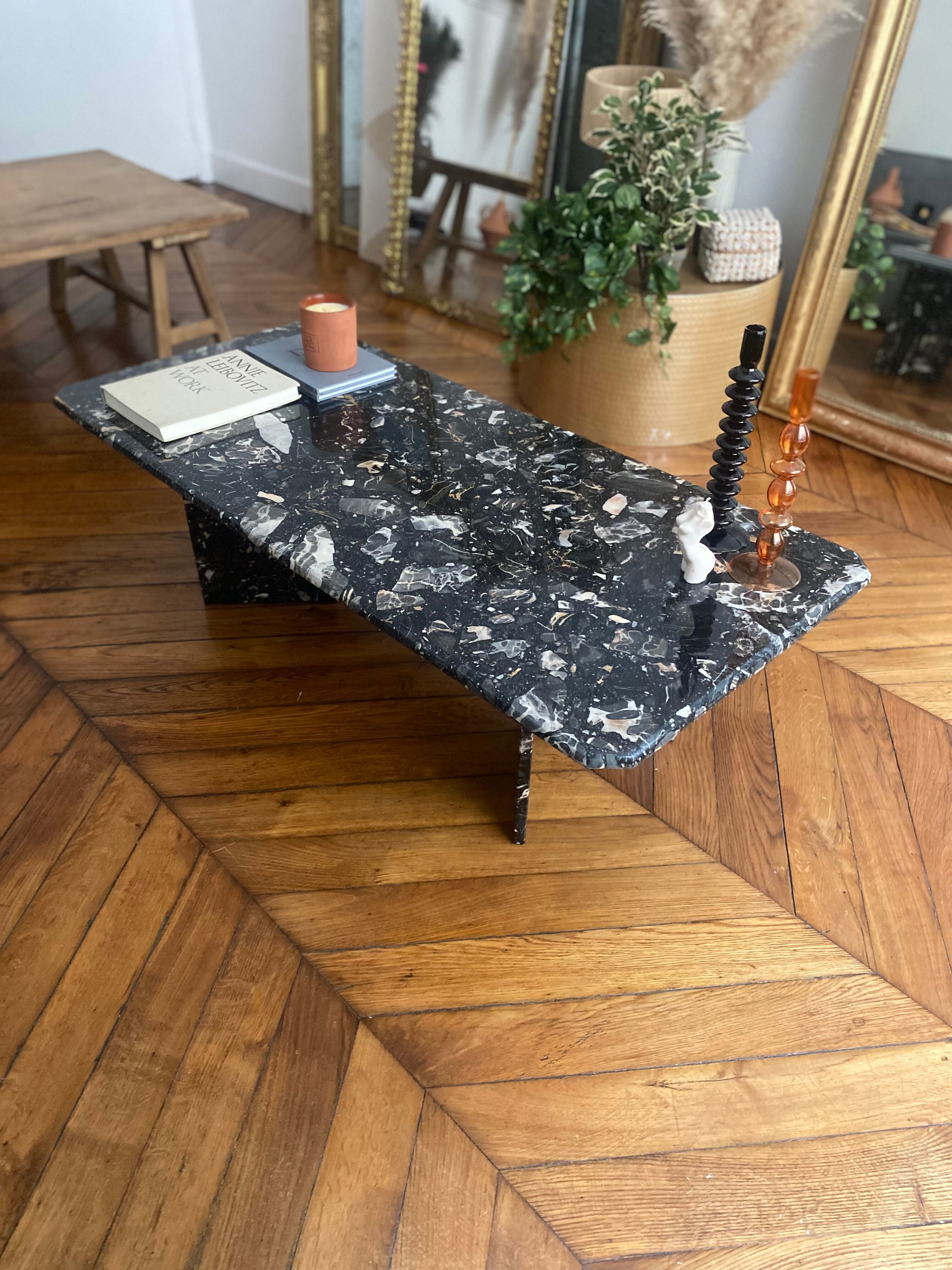 Minimalist design table in black marble Vintage Terrazzo