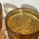 Amber stemmed glasses with vintage fruit decoration - Old brown glasses