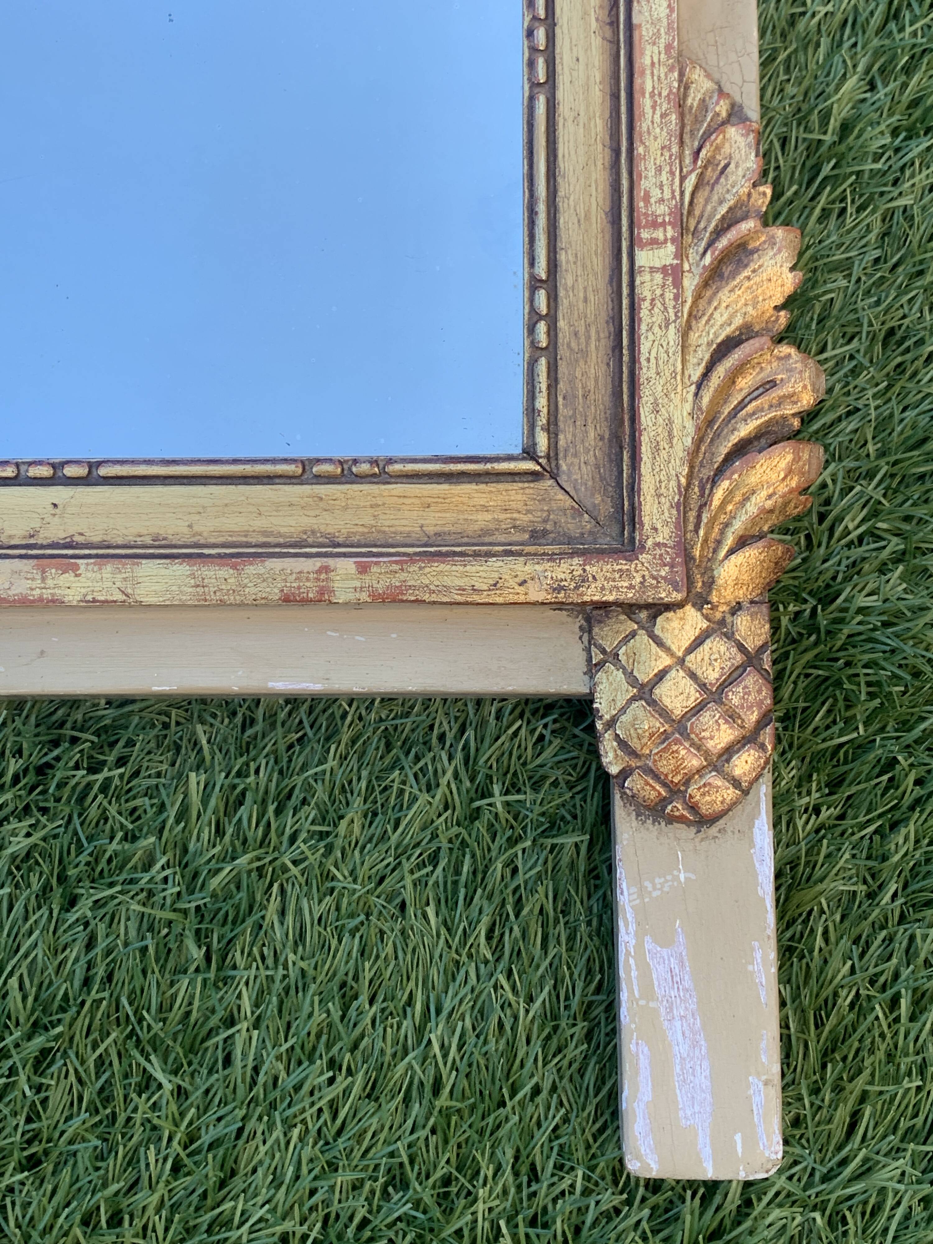 Antique mirror with gilded wood pediment, Louis XVI style