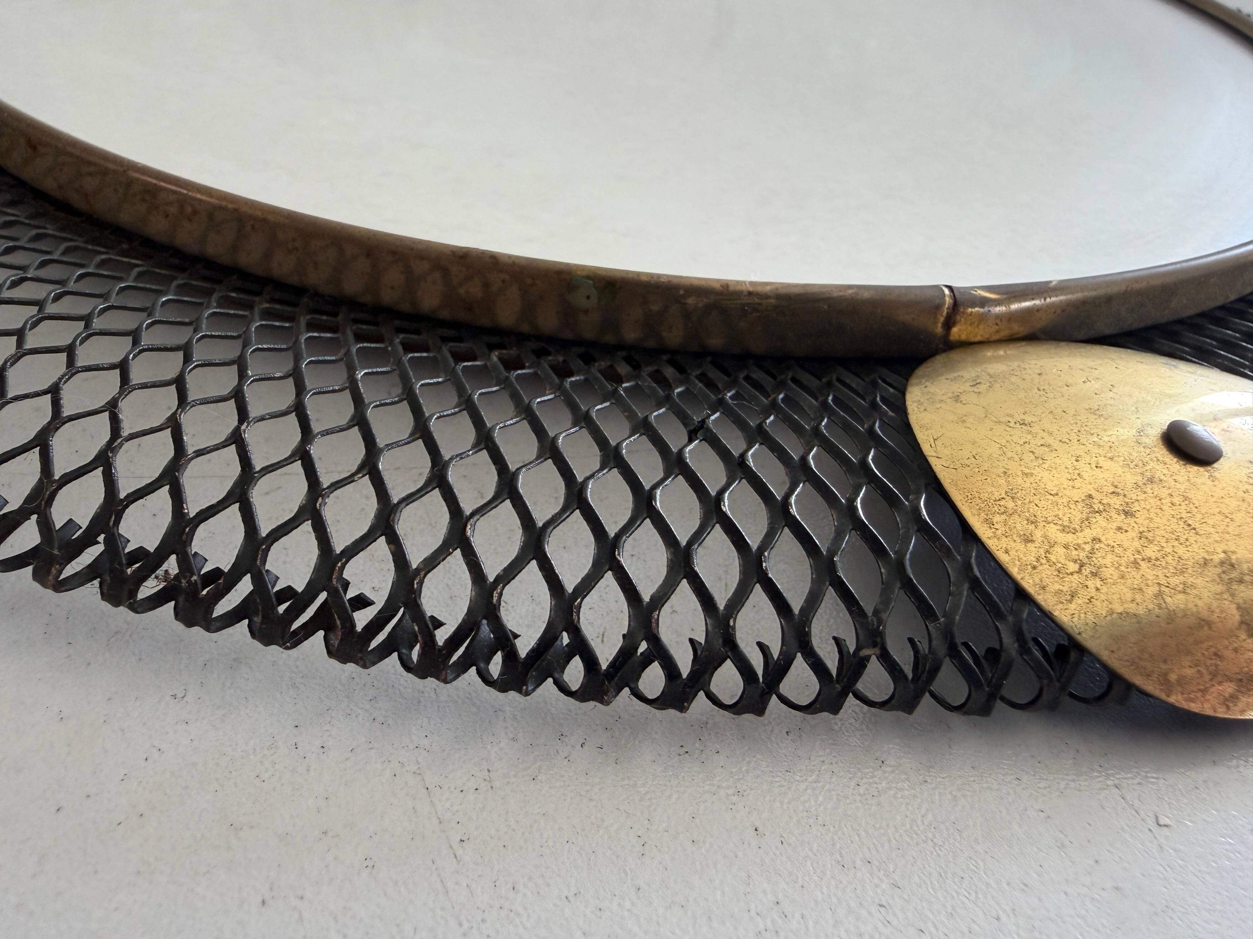Round wall mirror in brass and black wire, 1960s, Germany