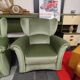 Vintage armchair in light green fabric from the 70s