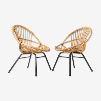 Pair of mini chairs child rattan
