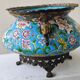 Antique jardinière ceramic enamel Longwy with bronze mount elephant head