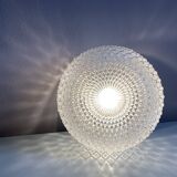 Pair of large and small round sconces in cut glass with ceramic support for the bulb
