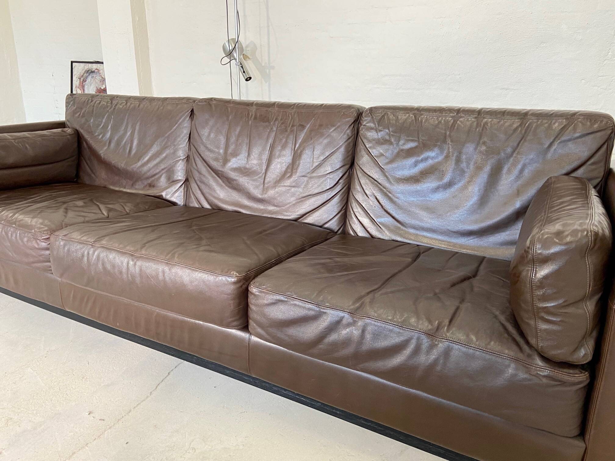Vintage danish mid-century 3 person brown leather sofa by georg thams 1960s