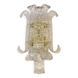 Contemporary transparent "lingue" murano glass wall lamp in barovier style