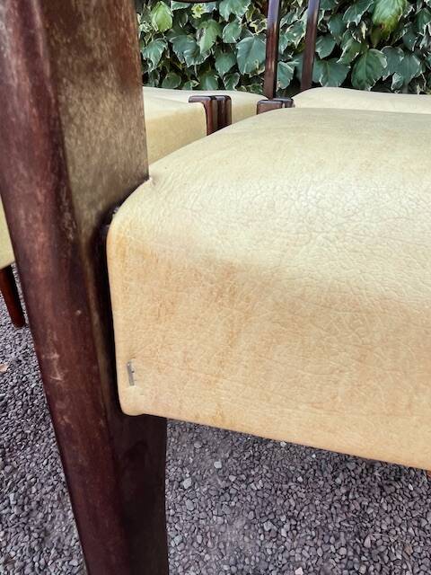 6 Scandinavian chairs with pale yellow skai seats