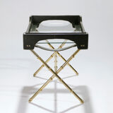 Side table and brass tray leather 1950