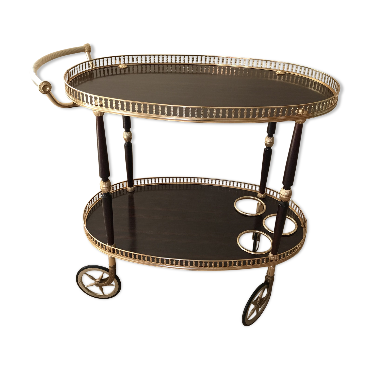 Golden wheeled serving trolley