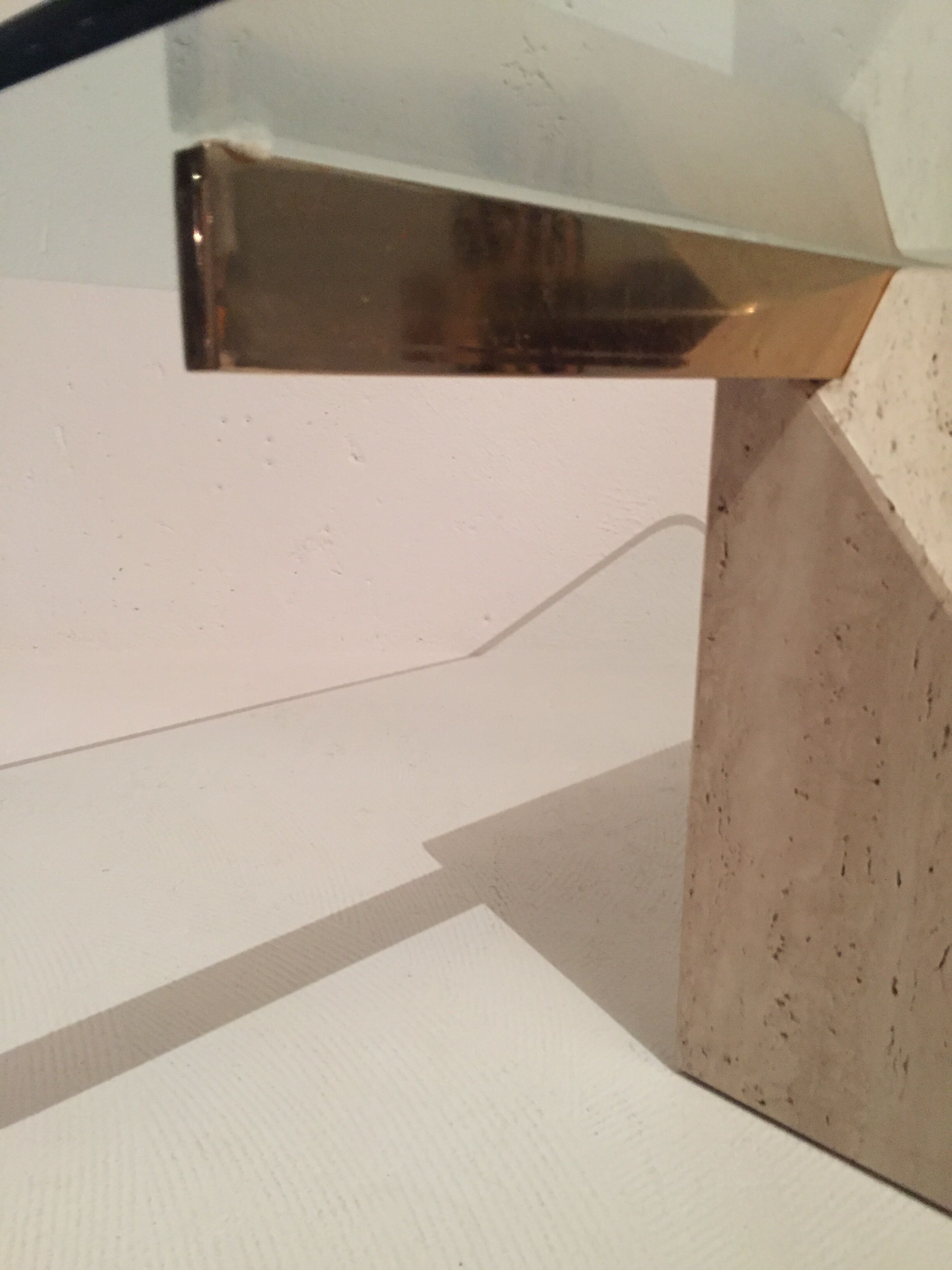 Artedi Italy coffee table in travertine, brass and glass 1970s