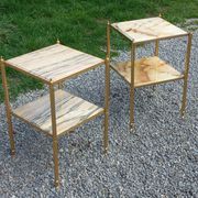 Pair of neoclassical side tables in bronze, brass, marble, and o.