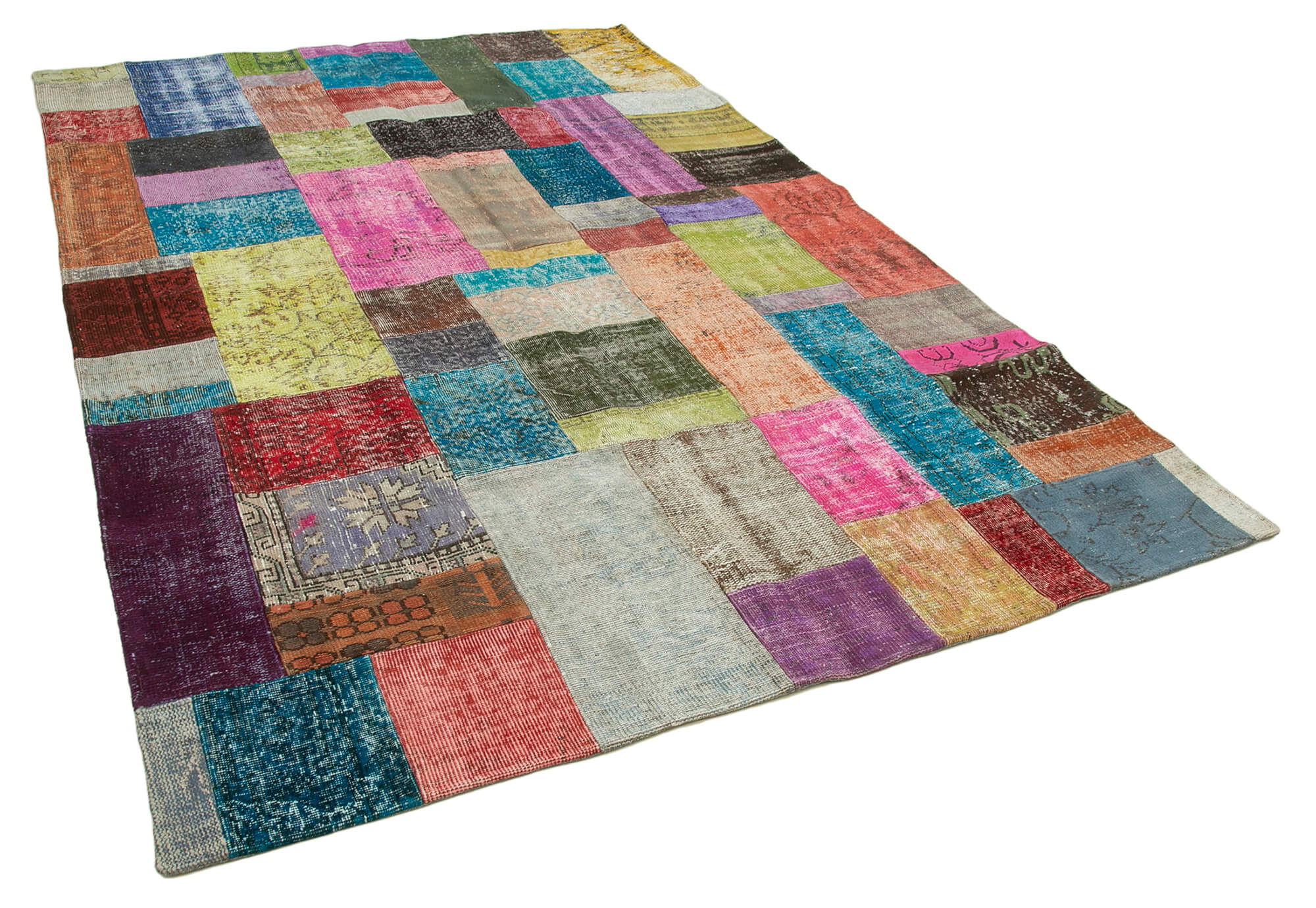 Hand-knotted oriental overdyed 204 cm x 300 cm multicolor patchwork rug
