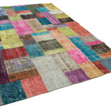 Hand-knotted oriental overdyed 204 cm x 300 cm multicolor patchwork rug