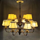 Golden luster with 12 arms of light decorated with leaves 1940