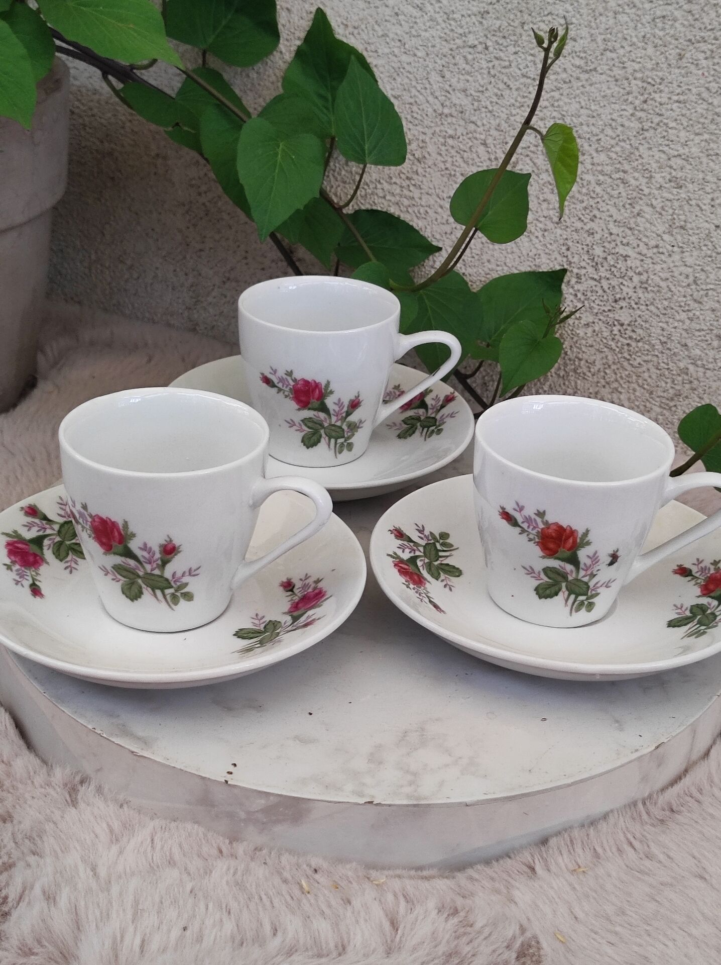 Cups and saucers porcelain flowers