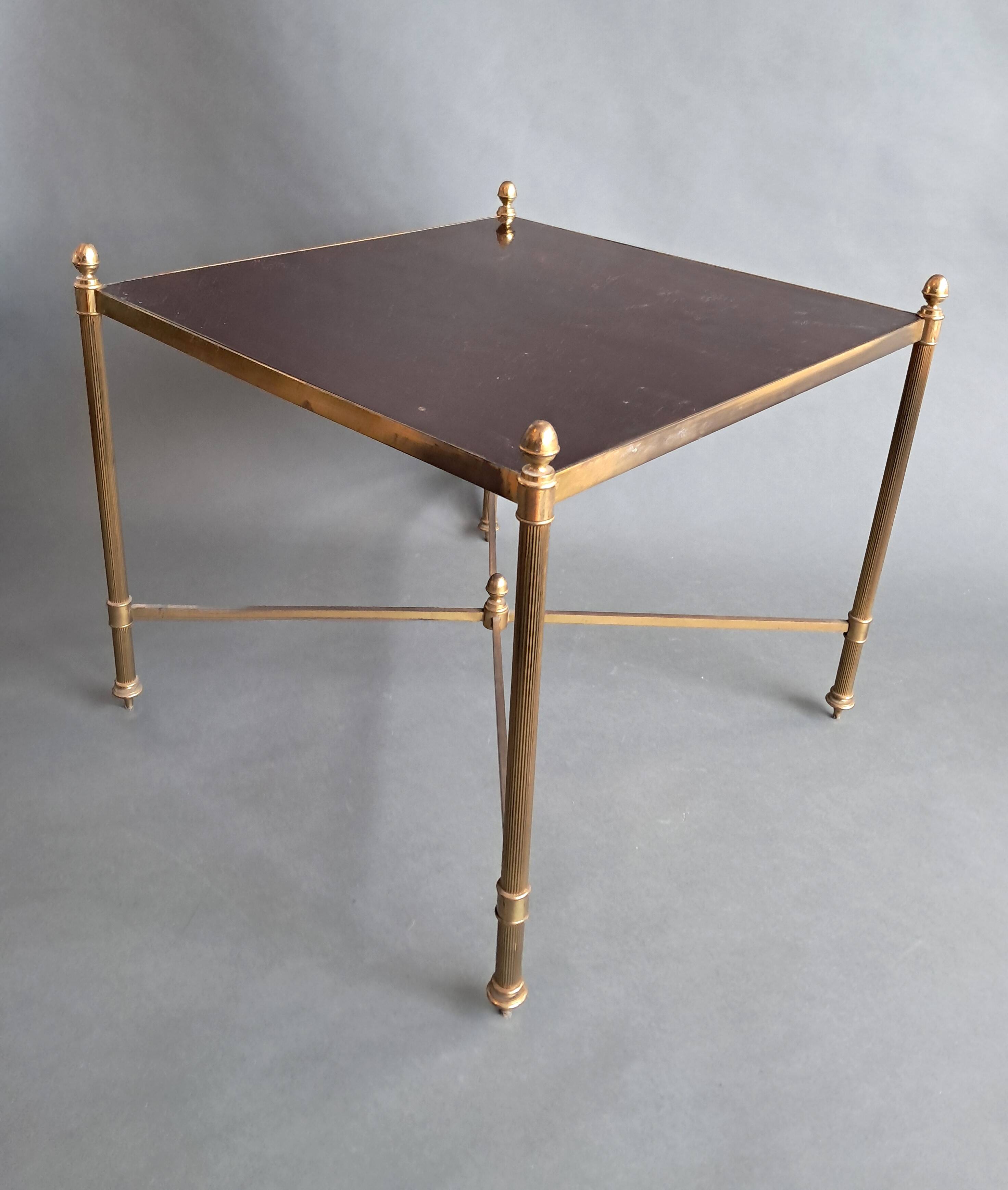 Neoclassical side table in gilded brass and solid mahogany top 1950/1960.