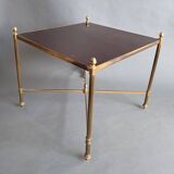 Neoclassical side table in gilded brass and solid mahogany top 1950/1960.