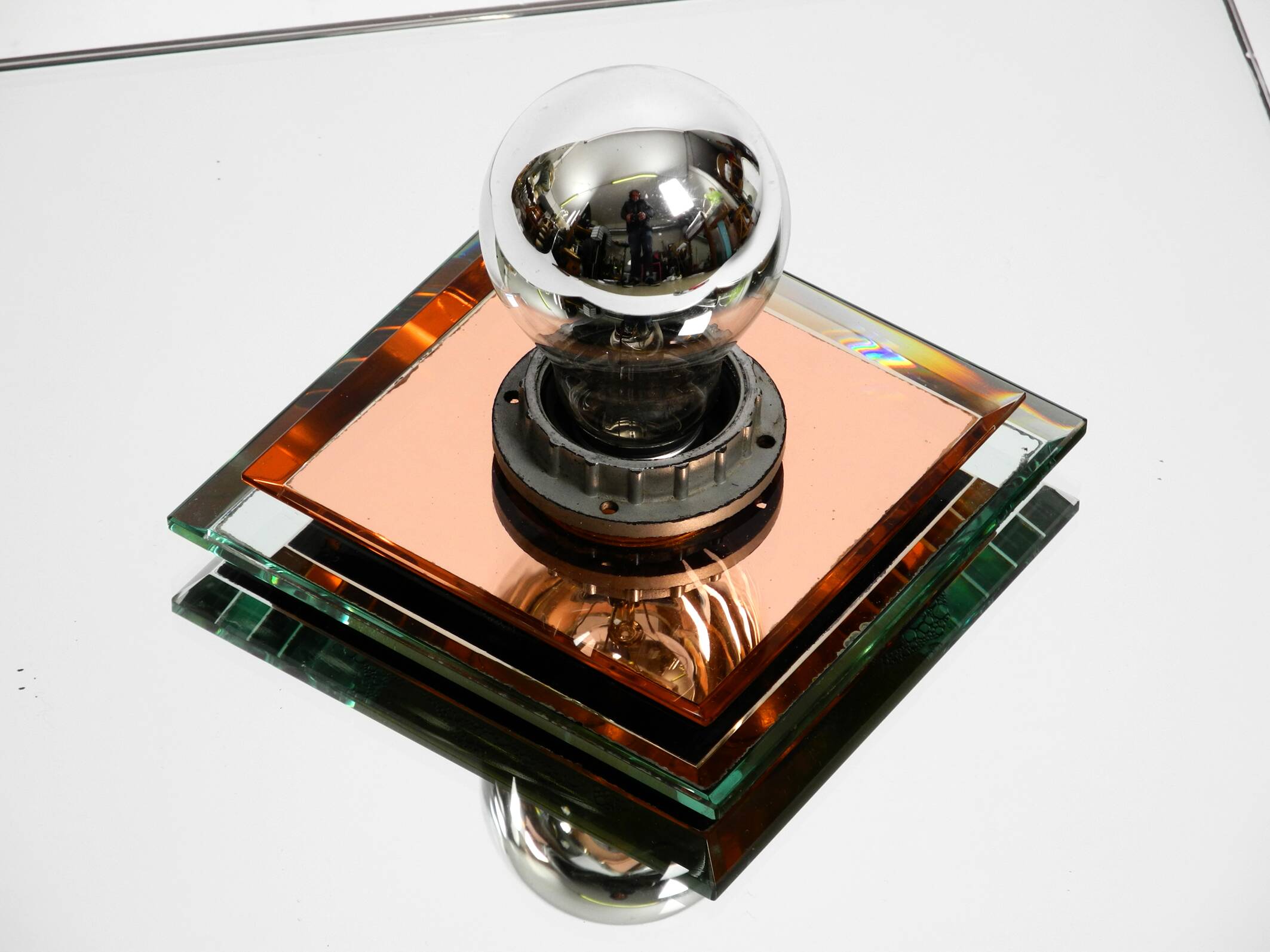 Stunning  large 1980s Italian mirror ceiling lamp in Postmodern design