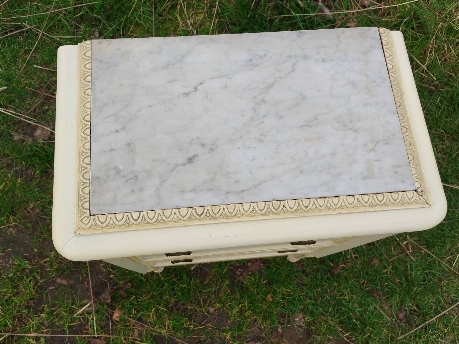 Antique Louis XVI style chest of drawers with marble top