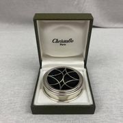 Christofle black talisman - pillbox powder box round lacquer box china silver metal tbe