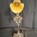 Unsigned wrought iron and tulip lamp (city light)