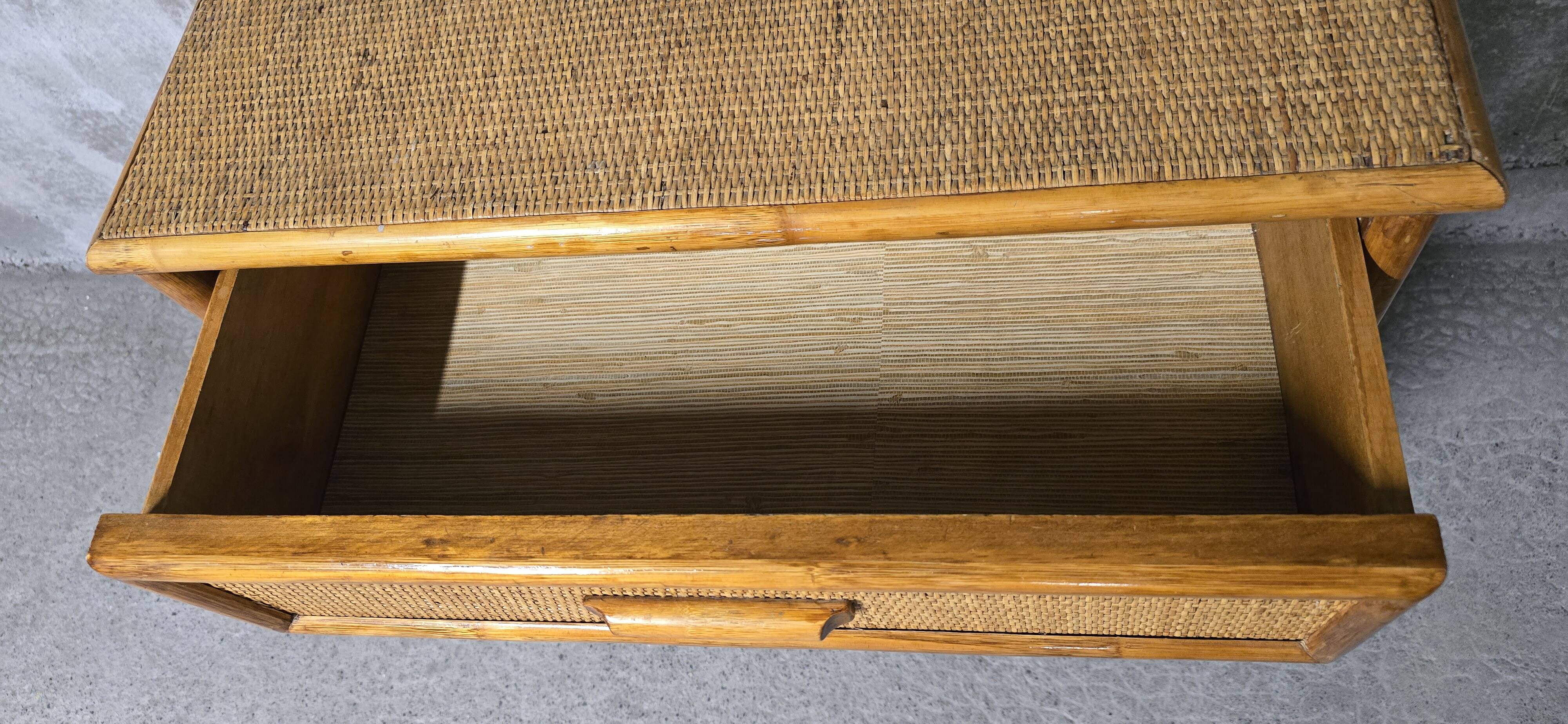 Buffet - Chest of drawers in woven rattan and vintage natural bamboo