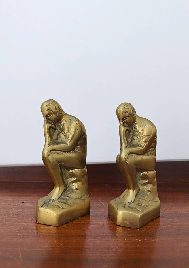 Pair of bookends The Thinker by Rodin in solid brass