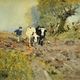 Oswald Garside 1879 - 1942. Bullocks Ploughing, 1904. Watercolour. Framed.